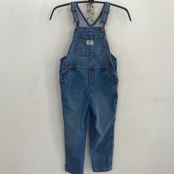 Osh Kosh light wash medium weight denim overalls with front + back logos Sz 5t - Picture 1 of 10